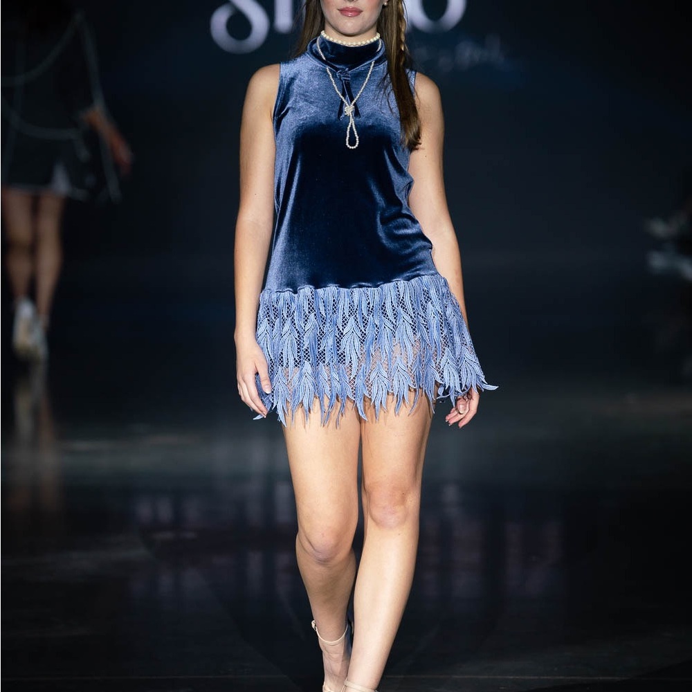 Elegant Blue Velvet Mini Dress